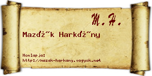 Mazák Harkány névjegykártya